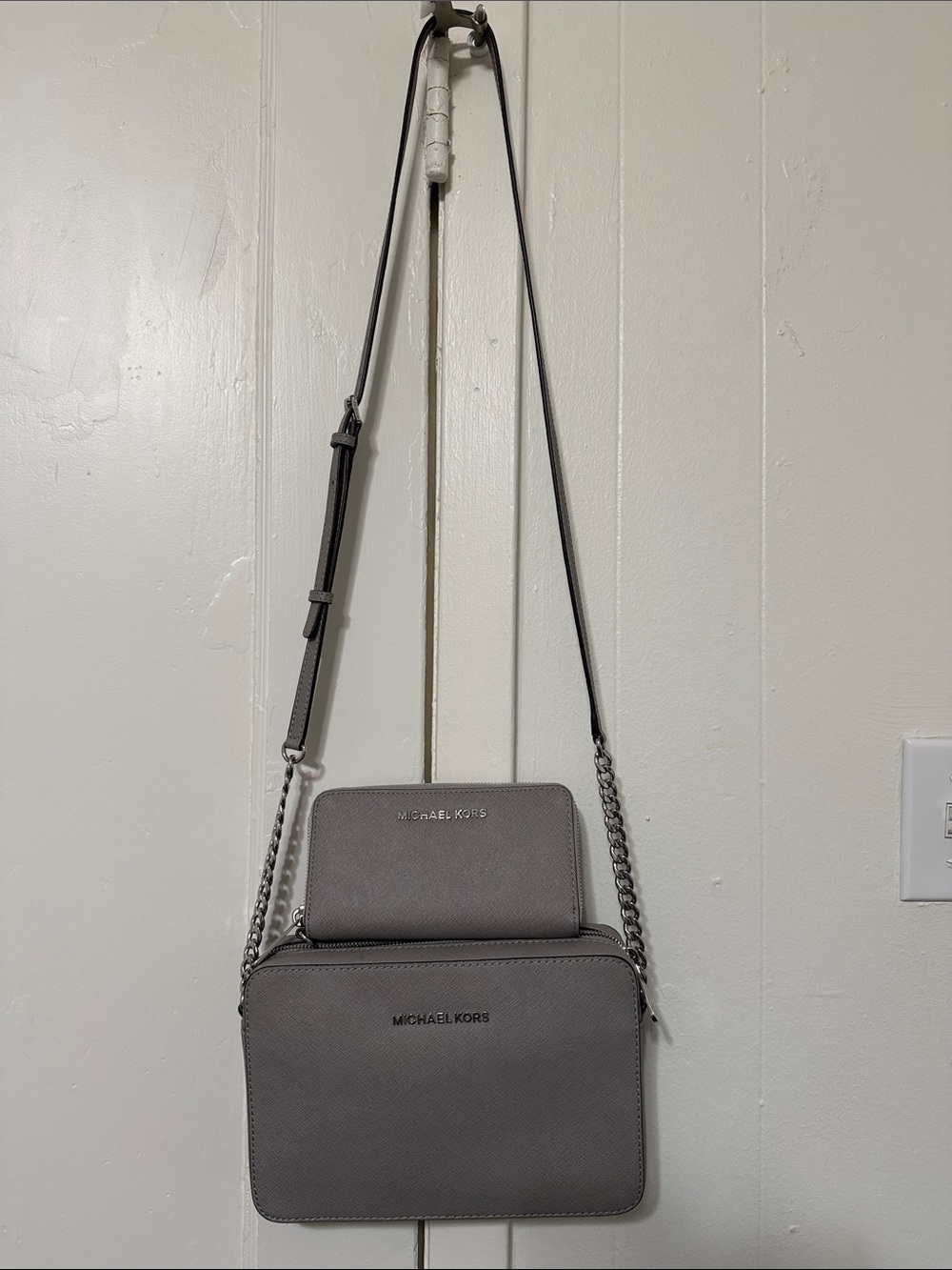 Michael Kors Gray Saffiano Crossbody with Chain Strap
